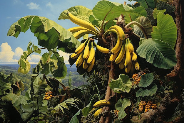 Árbol de plátano con frutos maduros
