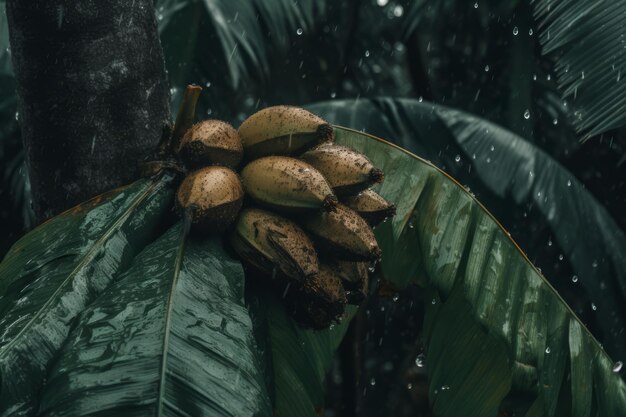 Árbol de plátano tropical en la lluvia Bosque tropical Generar Ai