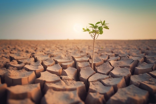 Árbol que crece en tierras de sequía Concepto de cambio climático Ai generativo