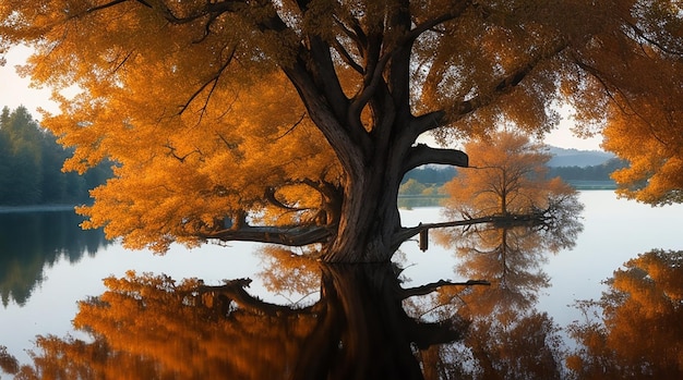 Árbol reflejado en un lago