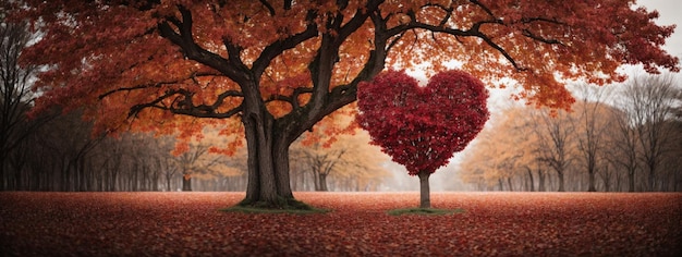 Árbol rojo en forma de corazón.