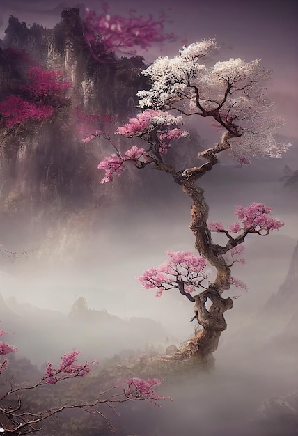 Árbol de sakura en flor arte de fantasía