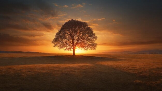 Árbol solitario en la puesta del sol