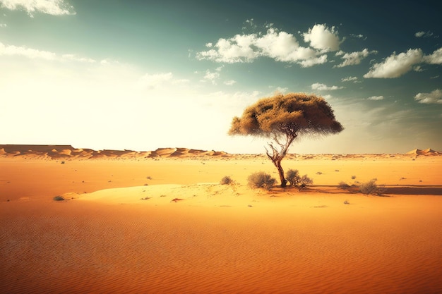 Árbol solitario reuniendo vida a su alrededor en el desierto muerto