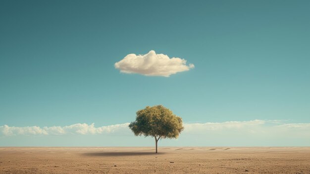 Árbol solitario bajo una sola nube en el paisaje desértico