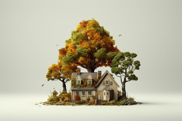 Árbol tridimensional con una casa