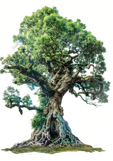 Árbol verde y aislado con fondo blanco para la naturaleza o el crecimiento de la vida con oxígeno o hojas en