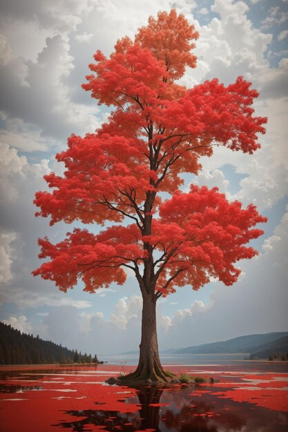 Árbol verde y rojo