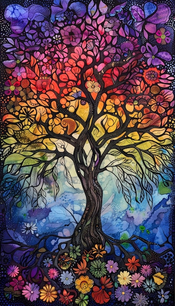 Árbol de la vida símbolo fondo abstracto flor de la vida patrón ilustración de yggdrasil