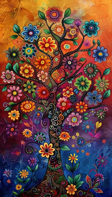 Árbol de la vida símbolo fondo abstracto flor de la vida patrón ilustración de yggdrasil