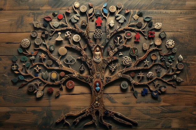 El Árbol de la Vida39 que brota varios símbolos de diferentes culturas