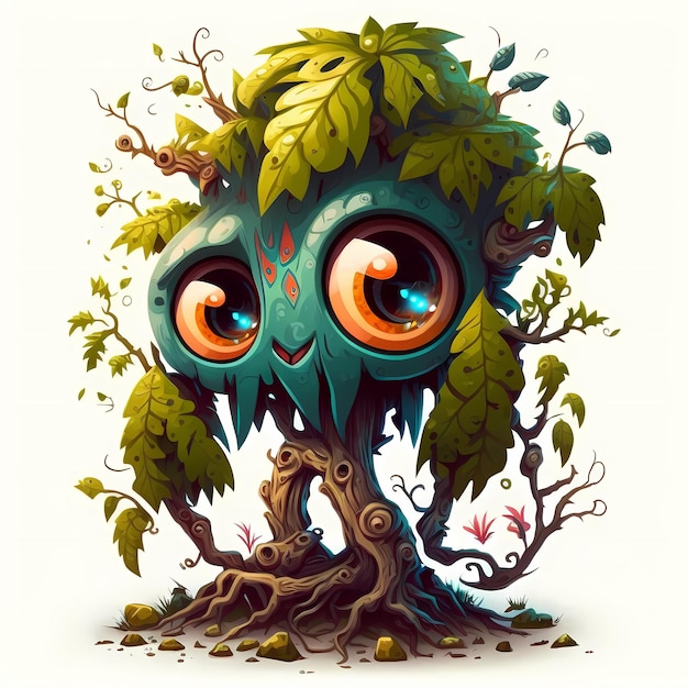Árbol viejo Monster Diseño de ilustración, cuento de hadas y fantasía con colorido