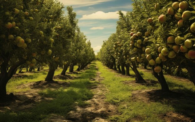 Árboles adornados con manzanas