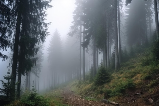 Árboles altos en el bosque en las montañas ai generativo