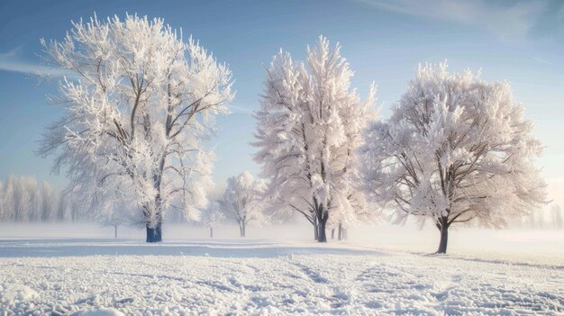 Árboles cubiertos de hielo en un paisaje tranquilo de una mañana de invierno