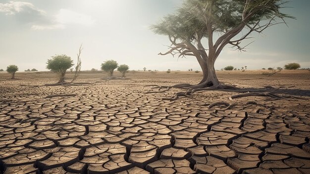 Árboles en desierto seco IA generativa