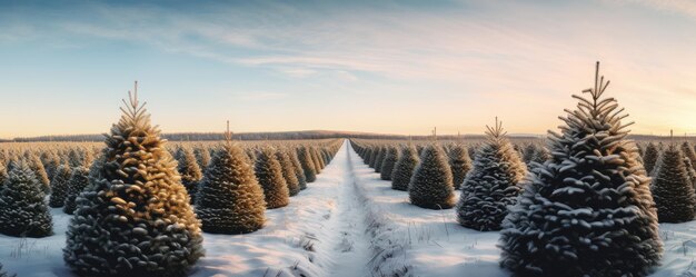 Árboles en filas en la granja de árboles de Navidad en la naturaleza