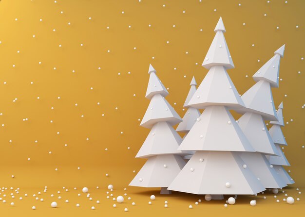 Árboles de Navidad blancos 3D sobre fondo amarillo