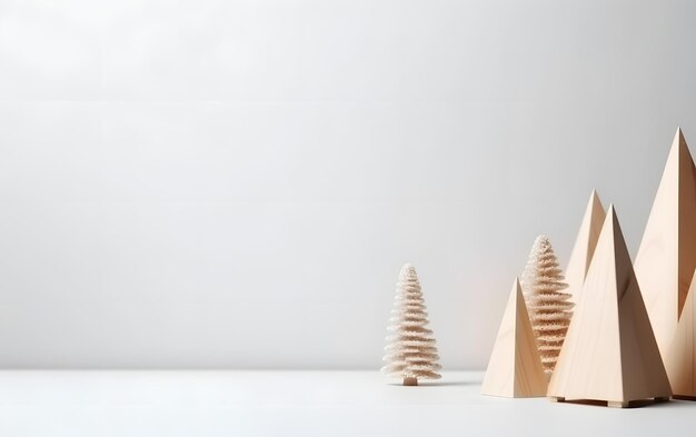 Árboles de Navidad de madera sobre una mesa blanca