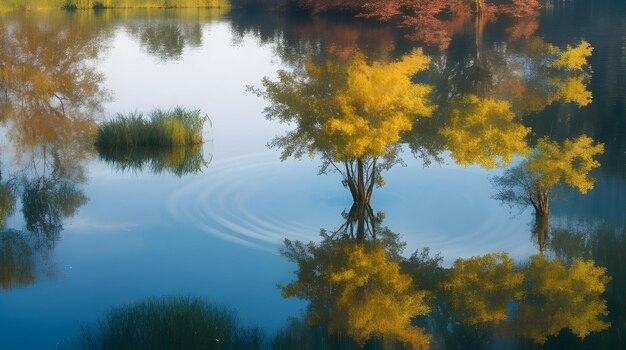 Árboles de otoño reflejados en el agua generada