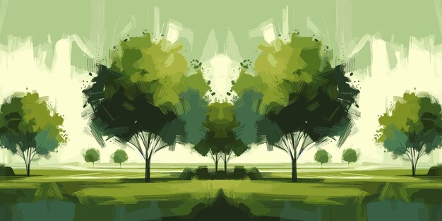 Árboles en el parque Ilustración vectorial de un bosque verde acuarela paisaje fondo de la naturaleza