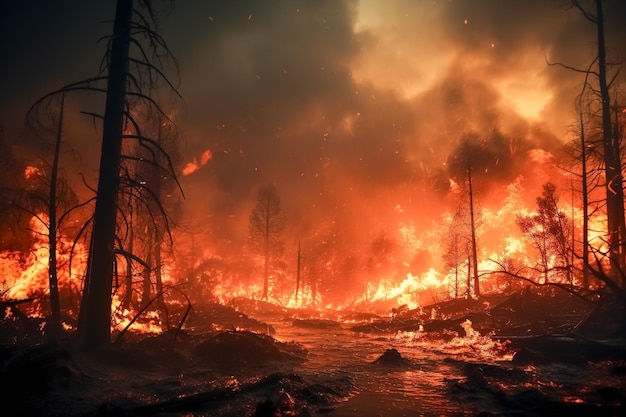 Árboles quemados por incendios forestales IA generativa