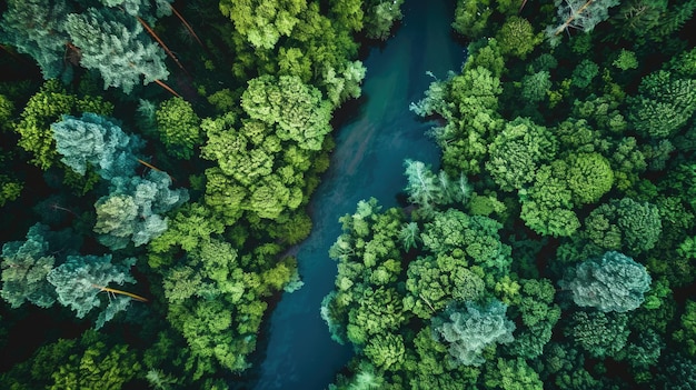 Árboles Río Vista aérea del bosque verde de verano y el río desde arriba