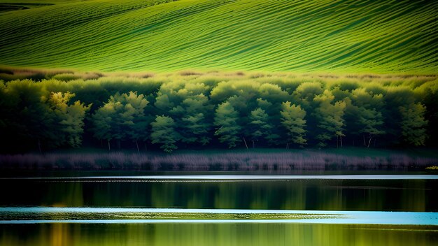 Árboles verdes en el agua y el bosque.