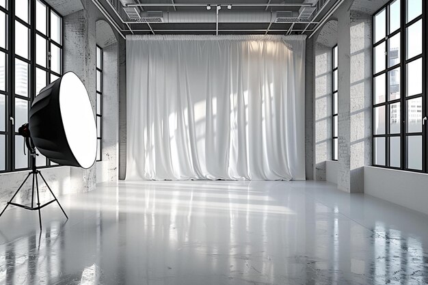 Área de galeria de loft espaçosa com design minimalista e rede neural