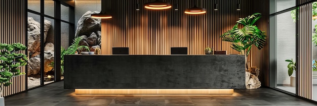Área de recepção de negócios minimalista Design moderno com móveis elegantes e atmosfera acolhedora brilhante