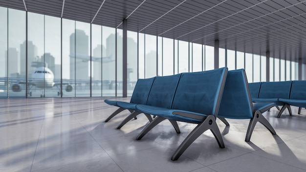 Área de espera de representación 3D en la ilustración de la terminal del aeropuerto