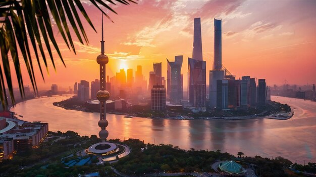 Área de Shanghai al atardecer