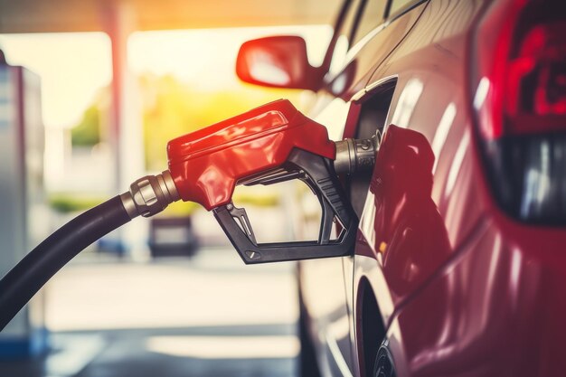 Foto reabastecimento de combustível carro enche no posto de gasolina no tanque de combustível do carro