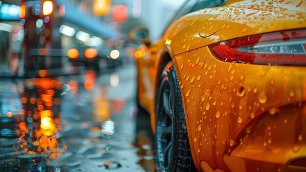 Reabastecimiento de combustible en una gasolinera bajo la lluvia