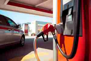 Foto reabastecimiento de combustible del vehículo en una estación moderna que se prepara para nuevos viajes consciente del desafío del aumento de los precios del combustible