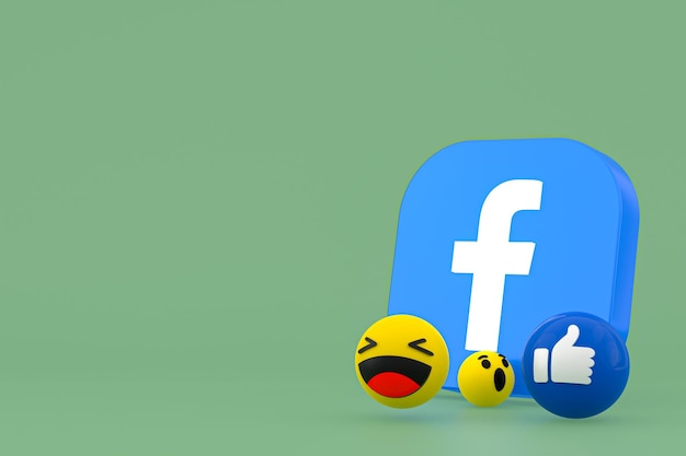 Reação emoji 3d de reações do facebook, símbolo de balão de mídia social com padrão de ícones do facebook