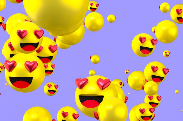Foto las reacciones de facebook aman el render 3d de emoji, símbolo de globo de redes sociales con me gusta