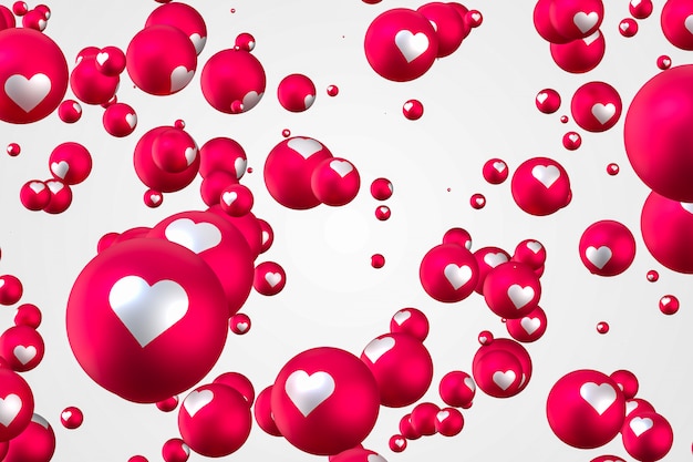 Reacciones de Facebook corazón emoji 3d render Premium Photo, símbolo de globo de redes sociales con corazón, tarjeta de feliz día de San Valentín