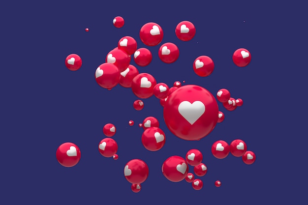 Reacciones de Facebook emoji 3d render Foto premium, símbolo de globo de redes sociales con corazón, tarjeta de feliz día de San Valentín