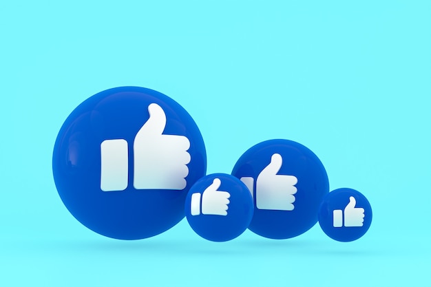 Foto reacciones de facebook emoji 3d render, símbolo de globo de redes sociales con patrón de iconos de facebook