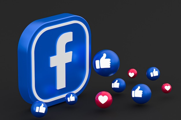 Reacciones de Facebook emoji 3d render, símbolo de redes sociales