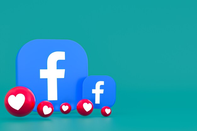 Reações do facebook emoji 3d render, símbolo de balão de mídia social com padrão de ícones do facebook