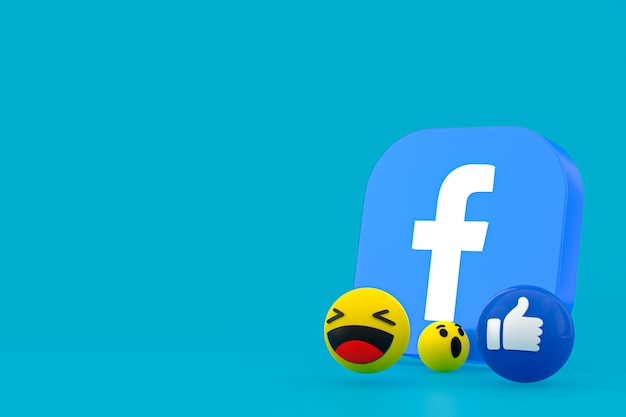 Foto reações do facebook emoji 3d render, símbolo de balão de mídia social com padrão de ícones do facebook