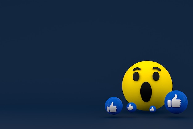 Reações do Facebook emoji 3d render, símbolo de balão de mídia social com padrão de ícones do Facebook