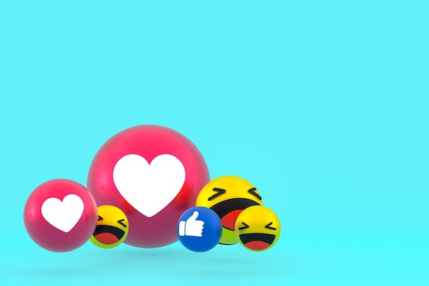 Reações do Facebook emoji 3d render, símbolo de balão de mídia social em azul