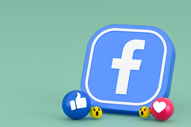 Reações do Facebook emoji 3d render, símbolo de mídia social