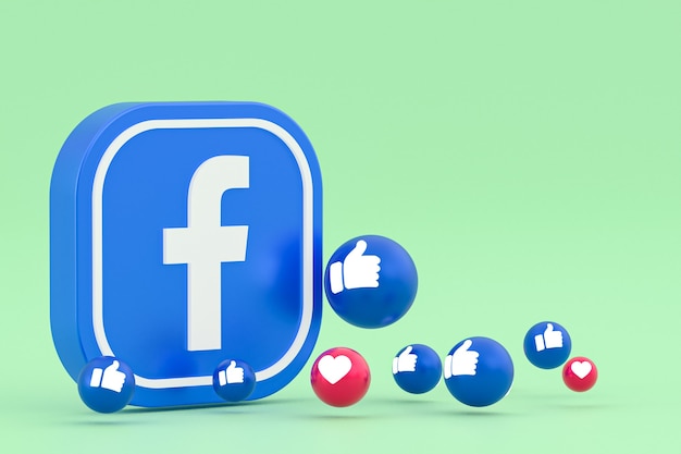 Reações do Facebook emoji 3d render, símbolo de mídia social