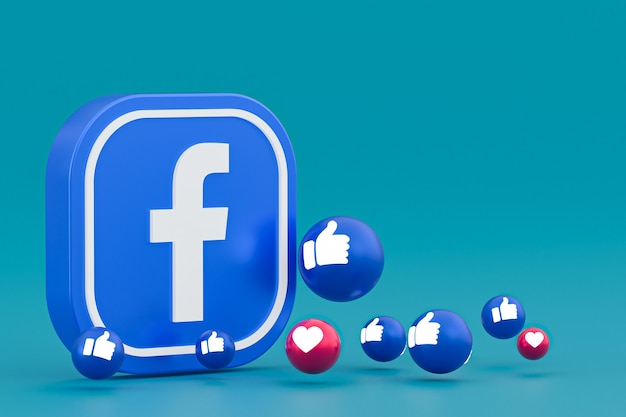 Reações do Facebook emoji 3d render, símbolo de mídia social