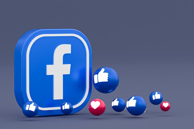 Reações do Facebook emoji 3d render, símbolo de mídia social