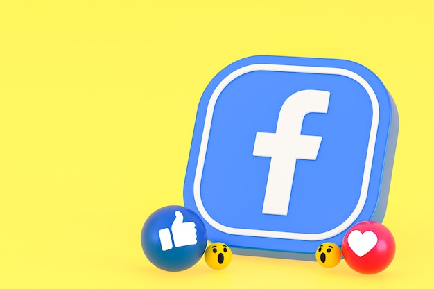 Reações do facebook emoji 3d render, símbolo de mídia social